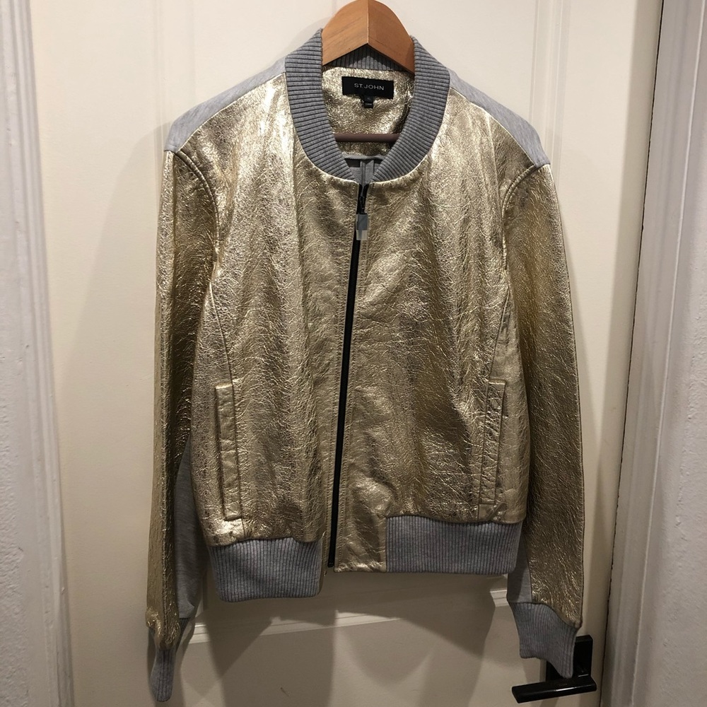 NWOT ST JOHN metallic gold leather jacket